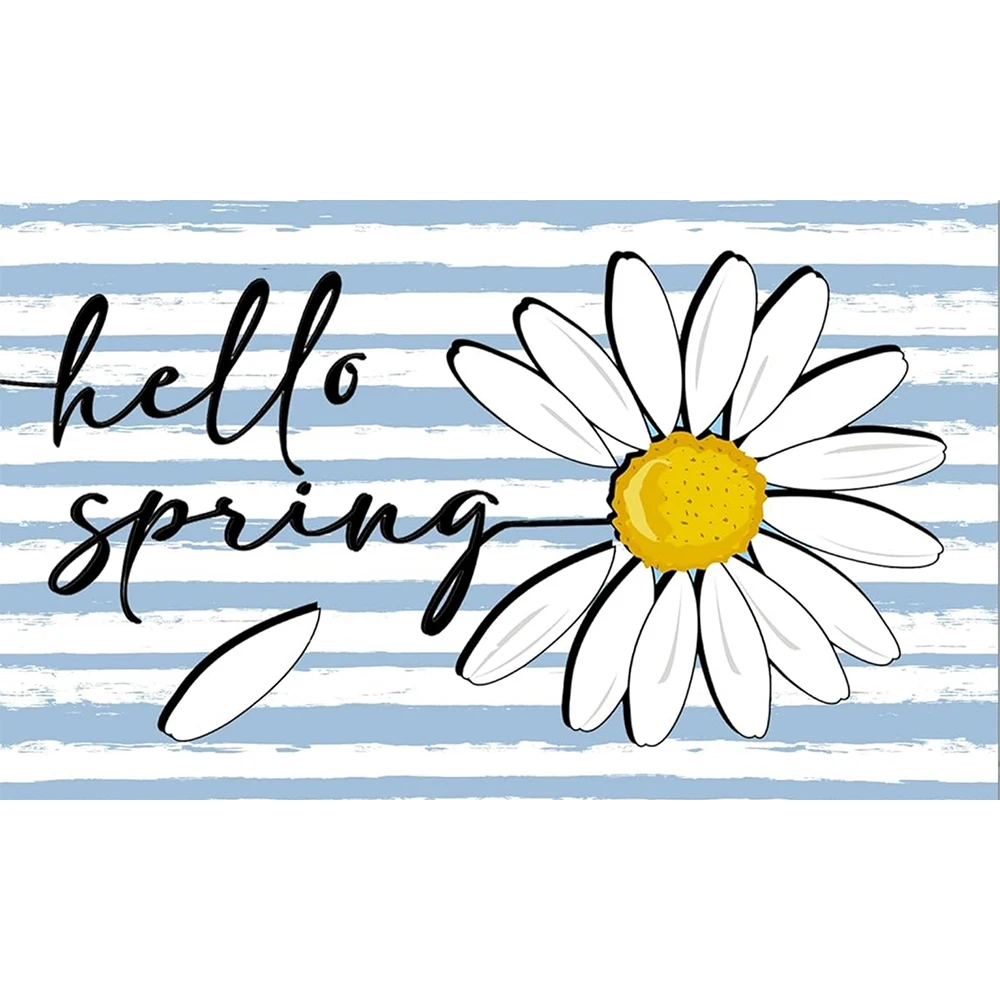 Hello Spring Door Mat Seasonal Decorative Daisy Doormat Non Slip Rubber Backing Outdoor Indoor Entryway Floor Mat Entrance Rug