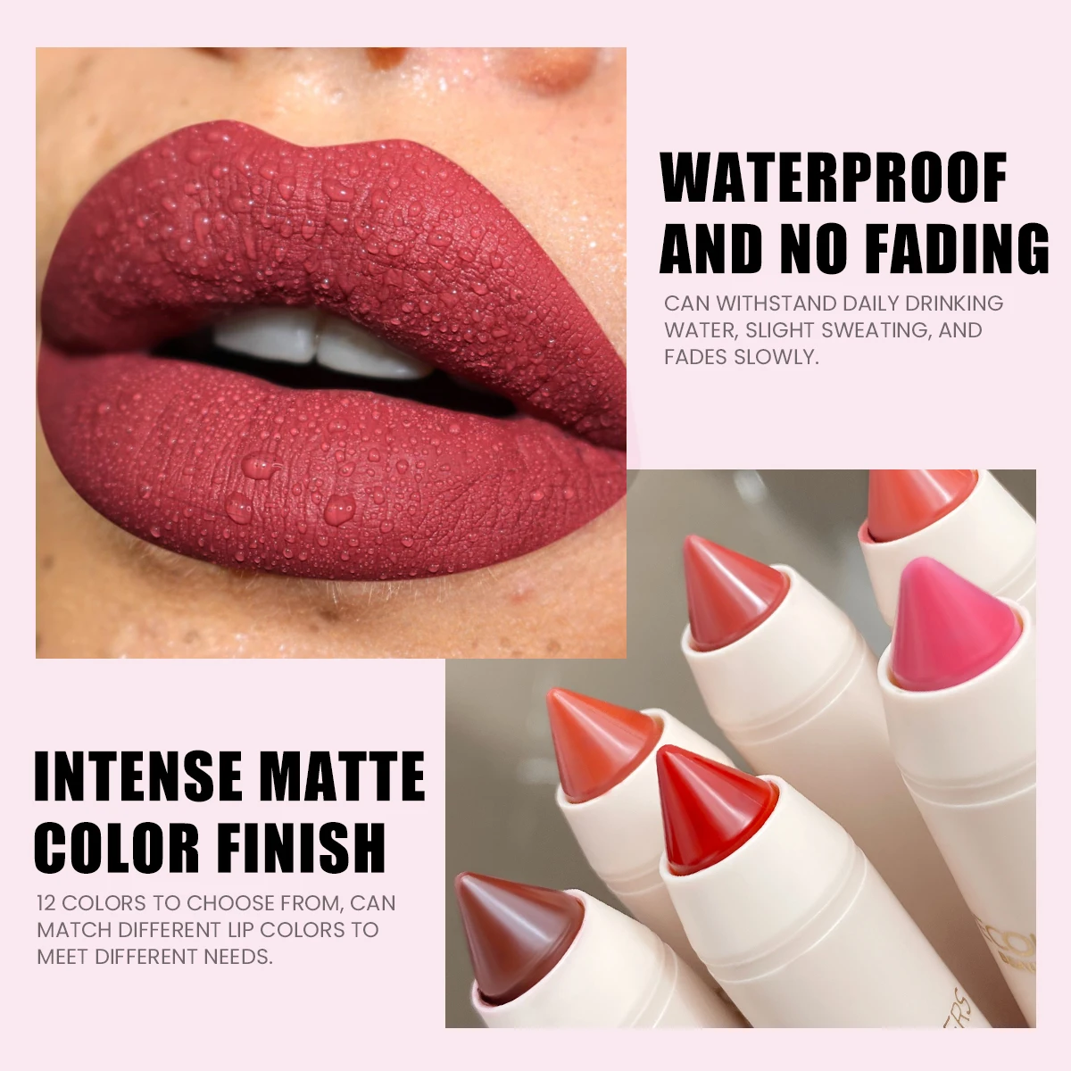 1 pezzo di matita per labbra opaca a lunga durata, balsamo per labbra con design a pennino a pastello a doppio uso, resa cromatica elevata, texture opaca antiaderente