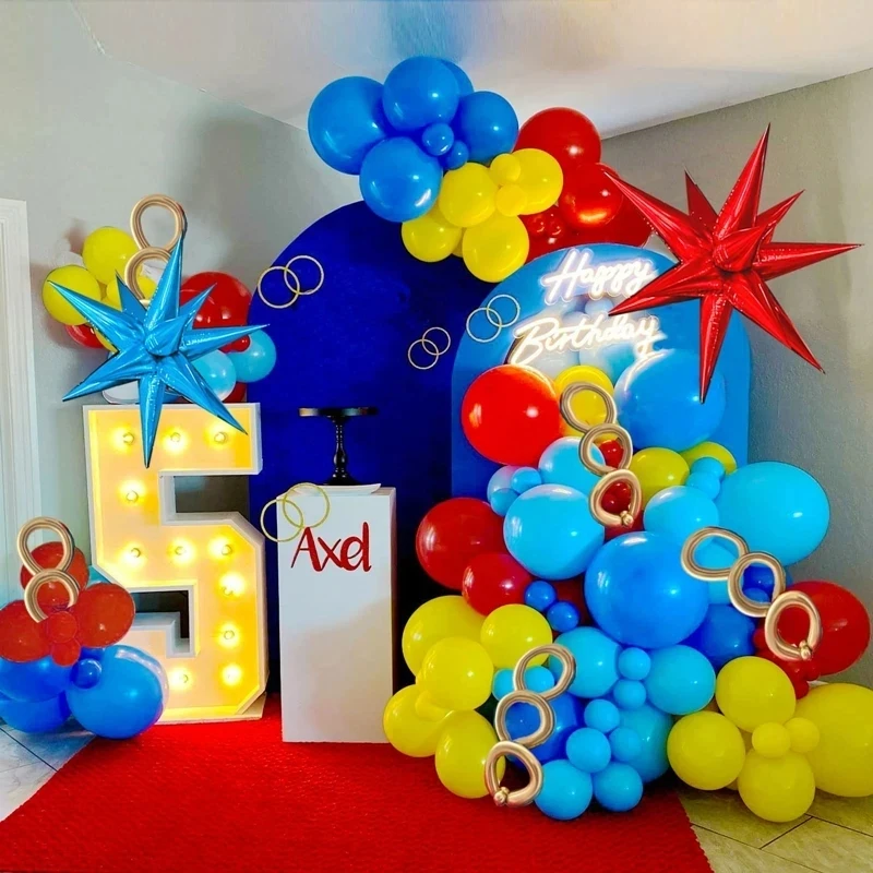 140Pcs Red Blue Yellow Latex Starburst Balloon Garland Arch Kit for Cartoon Sonic Carnival Circus Birthday Party Decoration