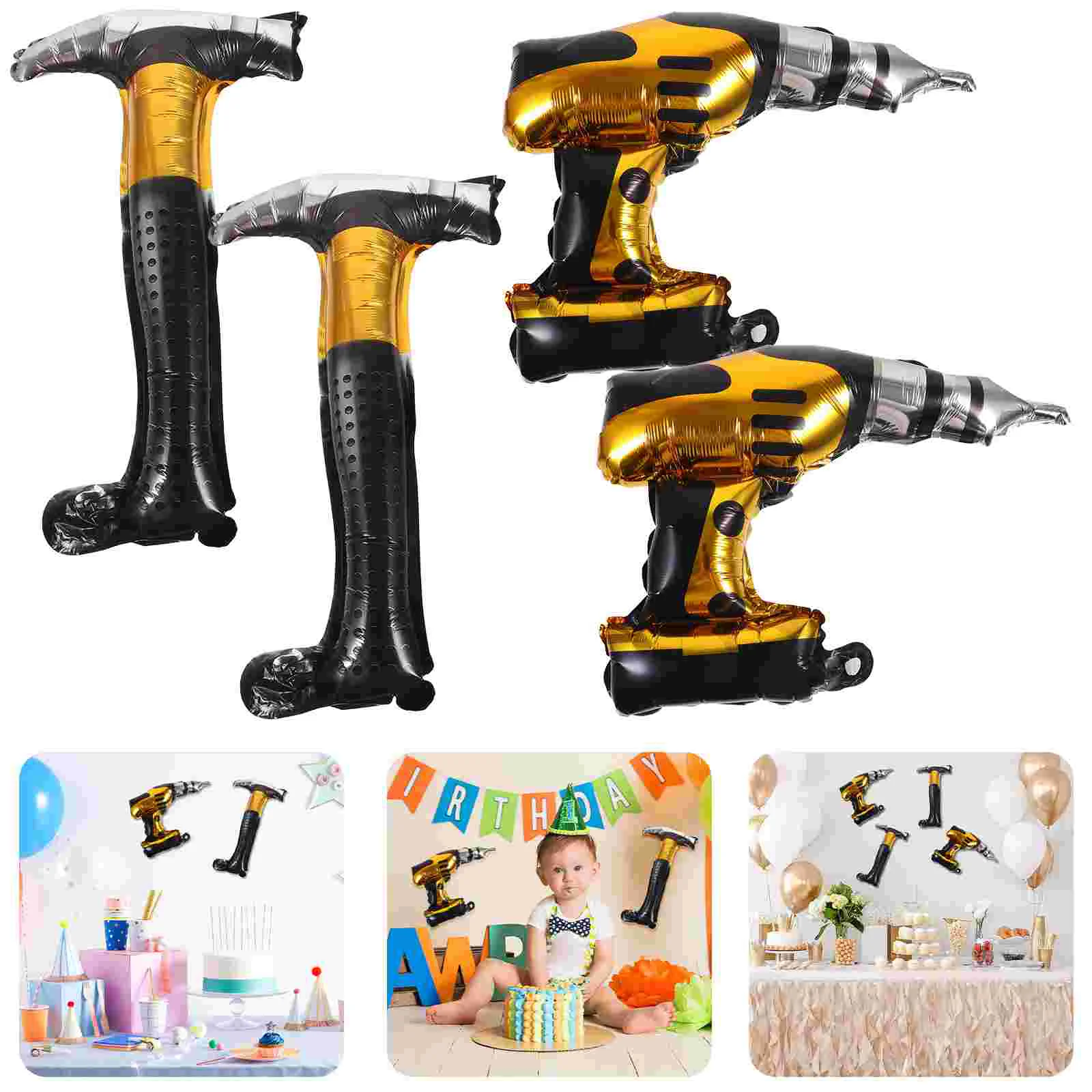 4 Pcs Tool Aluminum Film Balloon Birthday Party Decoration Festival Balloons Toy Construction Supplies Foil Boys Hammer Drill