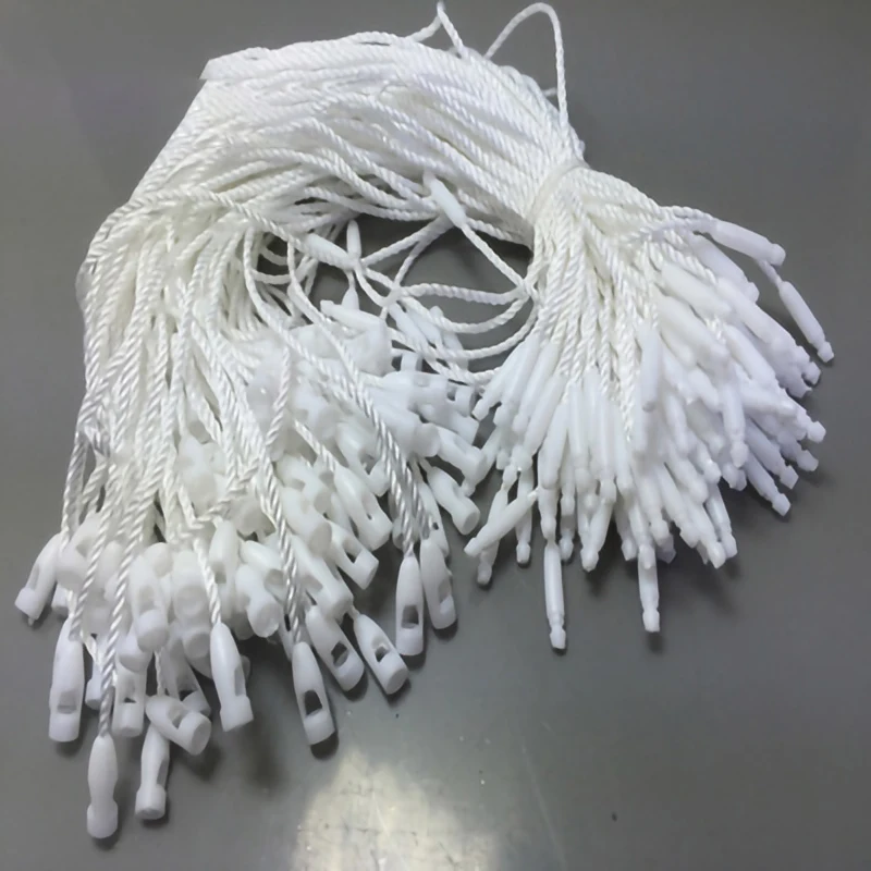 1000PCS/Lot Plastic Tag 20CM Length Hang Tag Polyester Rope String Snap Lock Pin Loop Tie Fasteners for Garment Bag Tags Cards