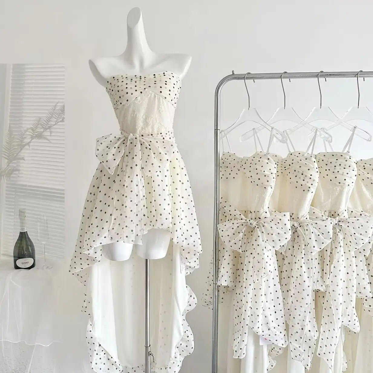 

Polka Dot Strapless Irregular Dress Women Sleeveless Summer Tank Vet Long Dress Bouncy Dress Korean Chic Casual Vestidos Mujer