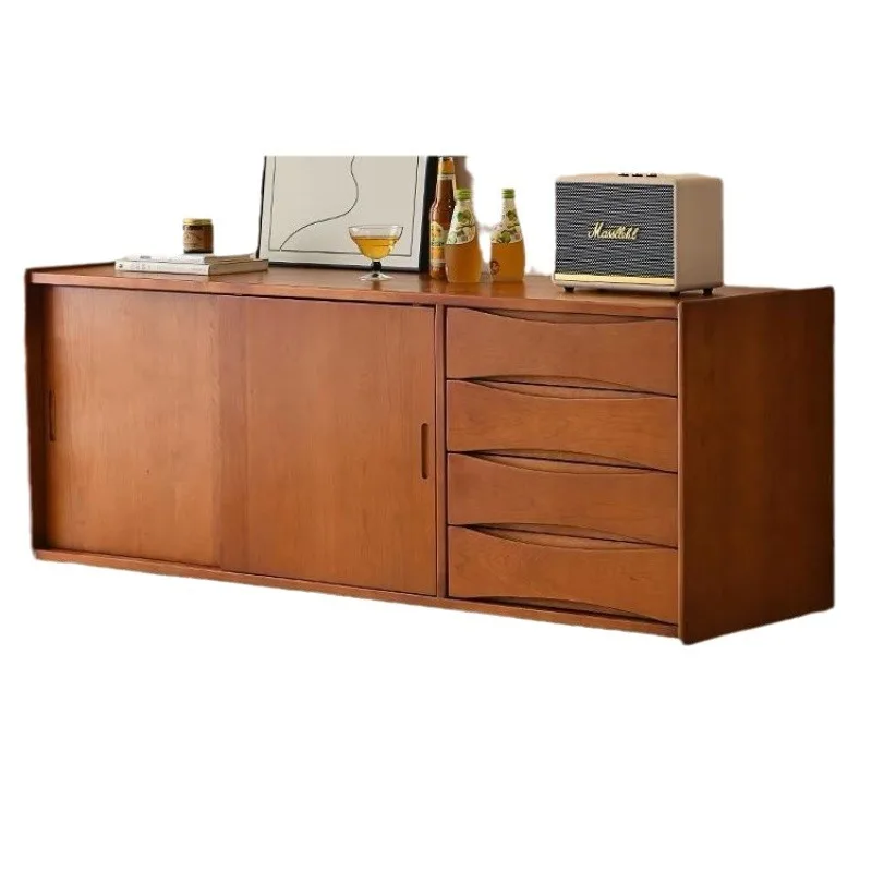 

Nordic, solid wood side cabinet, retro tea cabinet, wine coffee, stainless steel