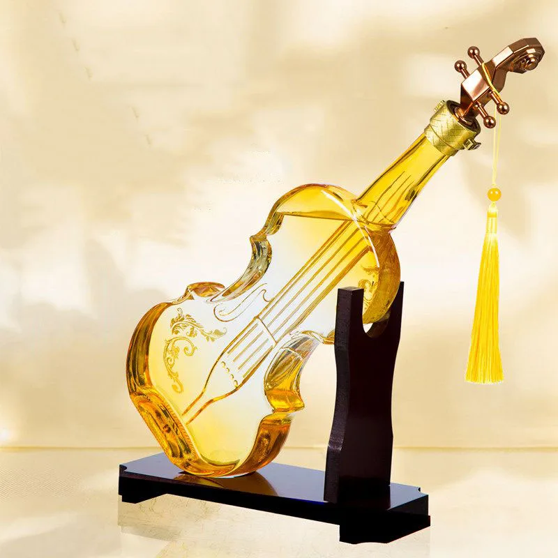 Elegant Violin Figurine Whiskey Wine Glass Bottle For Bar Office Home Decor Water Pot Brilliant Table Arrangement Music Subject