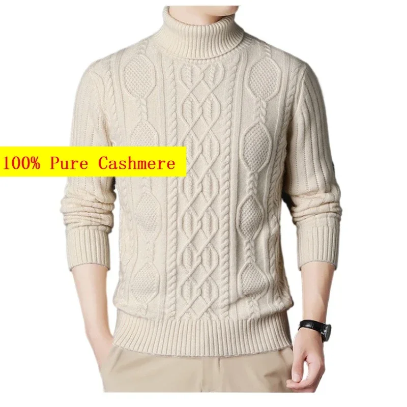 New Arrival Thick Pure Cashmere Sweater for Men, High Collar Warm Knit Loose Jacquard Large Size S M L LXL 2XL 3XL 4XL 5XL