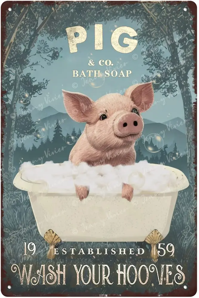 Funny Pig Decor, Pig Gifts for Pig Lovers, Metal Bathtub Bathroom Decorations, Funny Pig Bathroom Sign, Rustic Farmhouse Gifts,