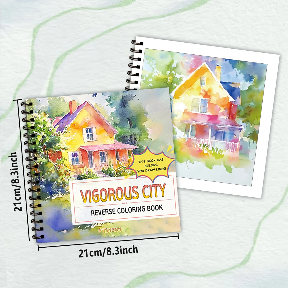 1pc Watercolor City Reverse Coloring Book,30 Thick Pages 100gsm,Creative Lines Activity,Perfect Gift for Family Friend Colleague