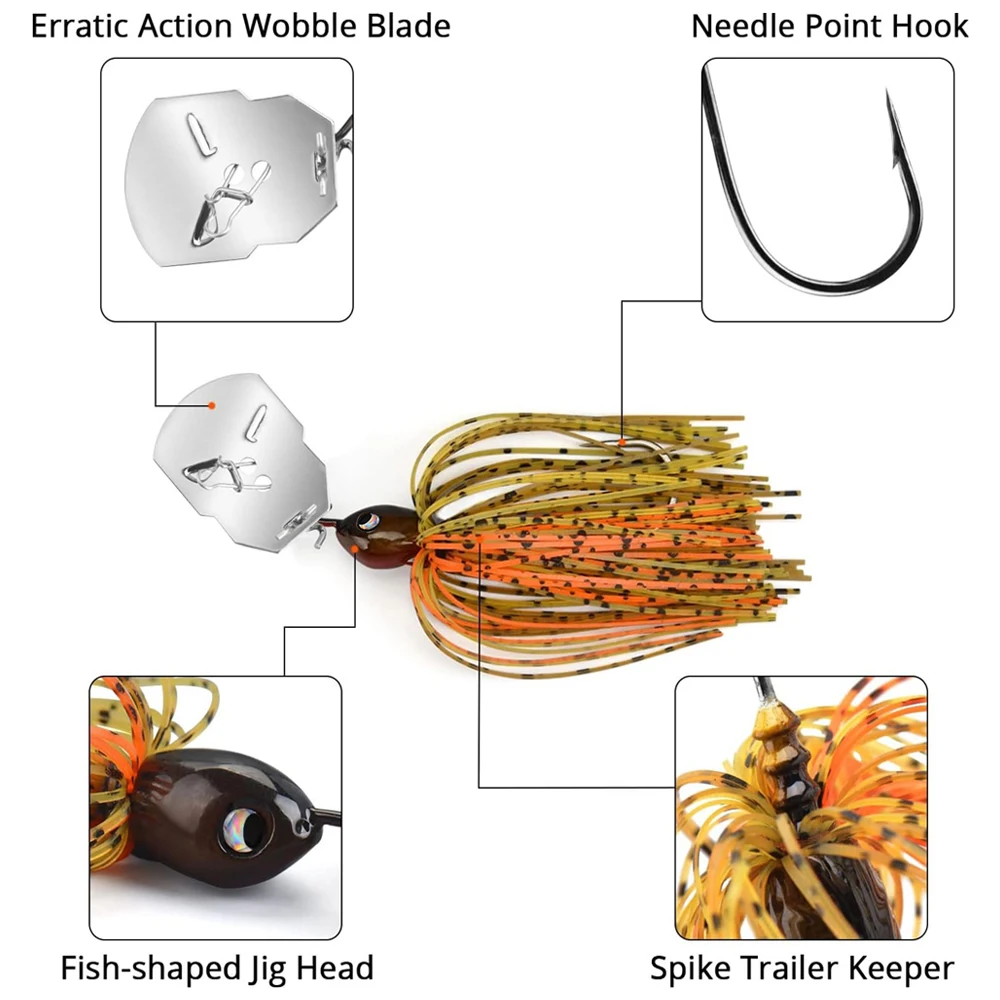 1-5Pcs Chatterbait 16g 19g Angeln Lockt Pesca Silikon Röcke Wobble Klinge Löffel Gummi Jig Kopf haken Draht Swimbait Spinner Köder – Detail 6