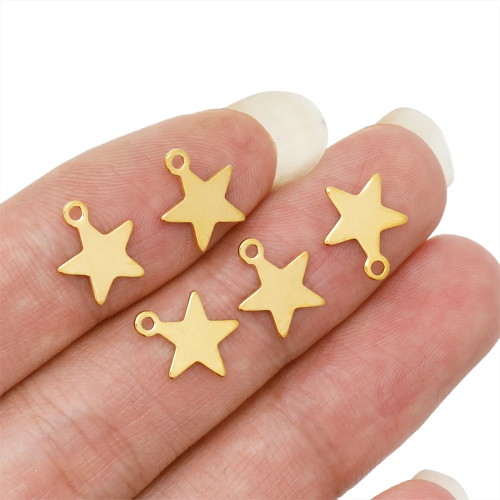 20Pcs Stainless Steel Gold Color Star Flat Charms Pendant Charms for DIY Jewelry Making Bracelet End Tail Charms