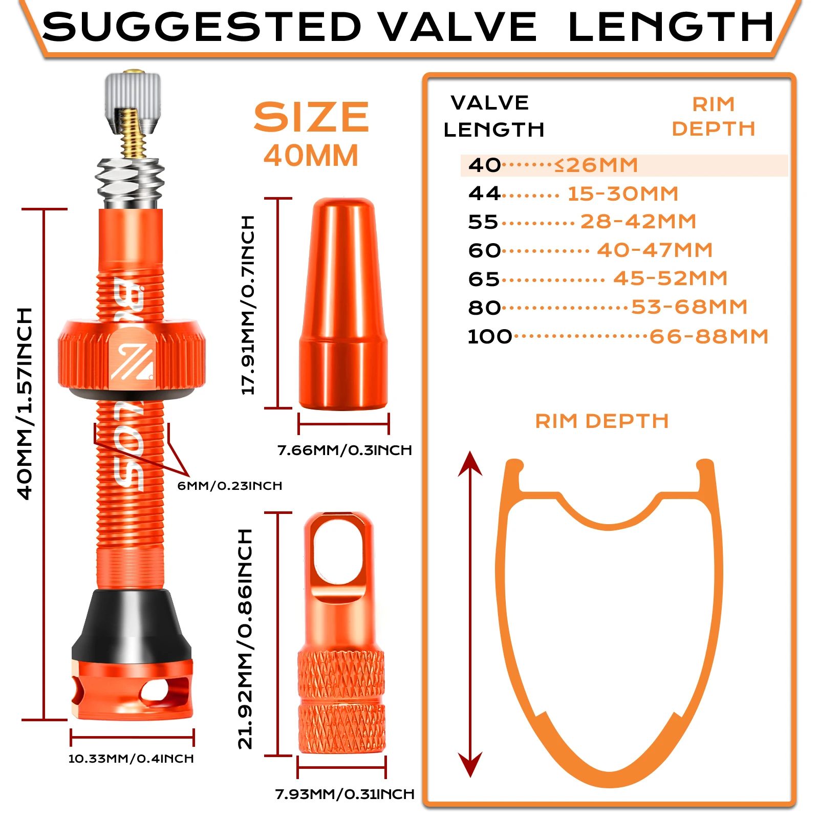 BUCKLOS Professionelle Rennradventile 40/44/55/60/65/80/100 mm Fahrrad Tubeless Ventil Gravel Bike Presta Tubeless Ventil – Detail 1