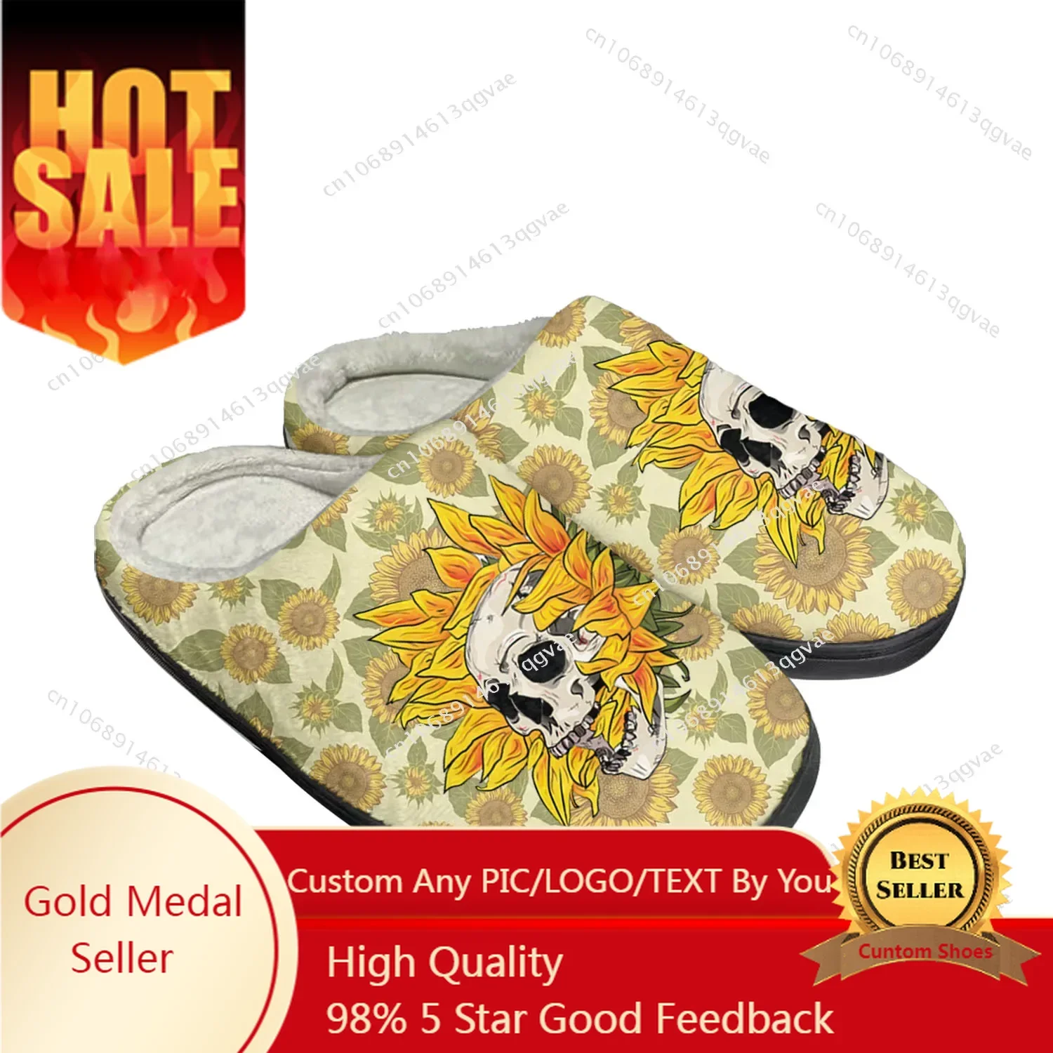 

Sunflower Skull Home Cotton Slippers High Quality Mens Womens Plush Bedroom Casual Keep Warm Shoe Customized Thermal Slipper