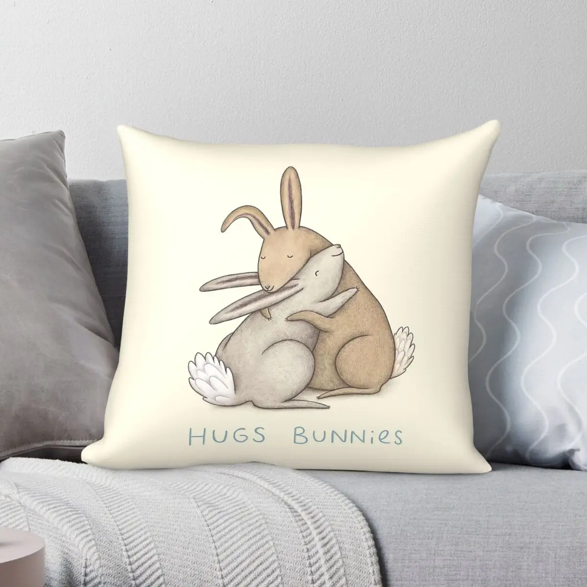 Hugs Bunnies Kissenbezug, Polyester, Leinen, Samt, kreativer Reißverschluss, dekorativer Kissenbezug, Sofakissenbezug