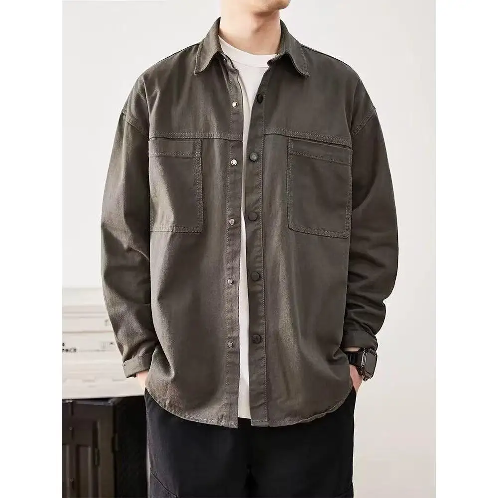 

Мужская рубашка в американском ретро-стиле, свободного кроя, с длинным рукавом, с множеством карманов, осенняя, повседневная, молодежная, из полиэфирного волокна