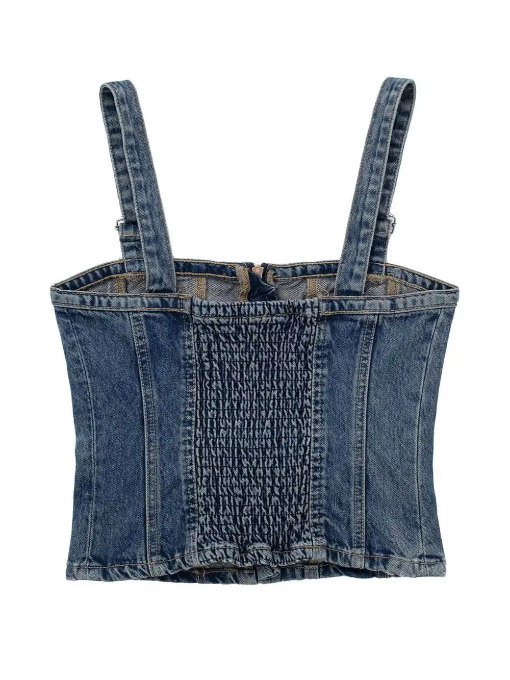 ZACK RAIN Women Blue Denim Camis 2023 Summer Vintage Zipper Ladies Elastic Sleeveless Solid Color Camis Female Crop Tops