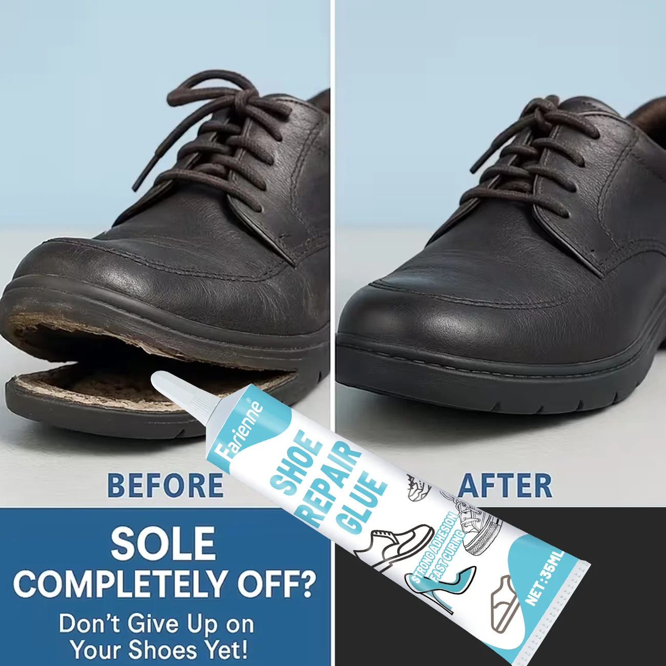 Farienne Professional Shoe Repair Glue 35ml- Soft Adhesive Restores Shoe Flexibility, Fixes Sole Separation & All Shoe Damages