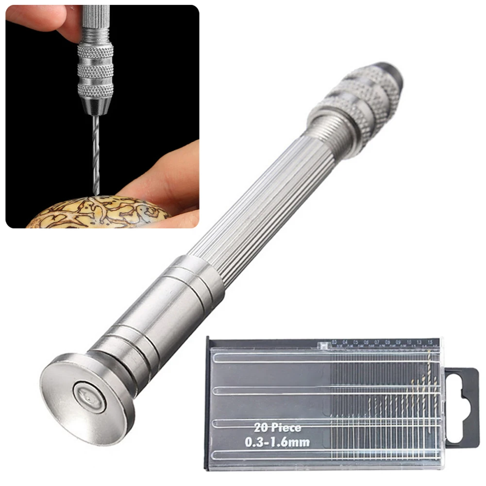 21Pcs Aluminum Alloy Hand Drill With 0.5-3.0mm Drill Bits Set  Rotary Tools For Models Hobby DIY Wood Craft Handmade Tools