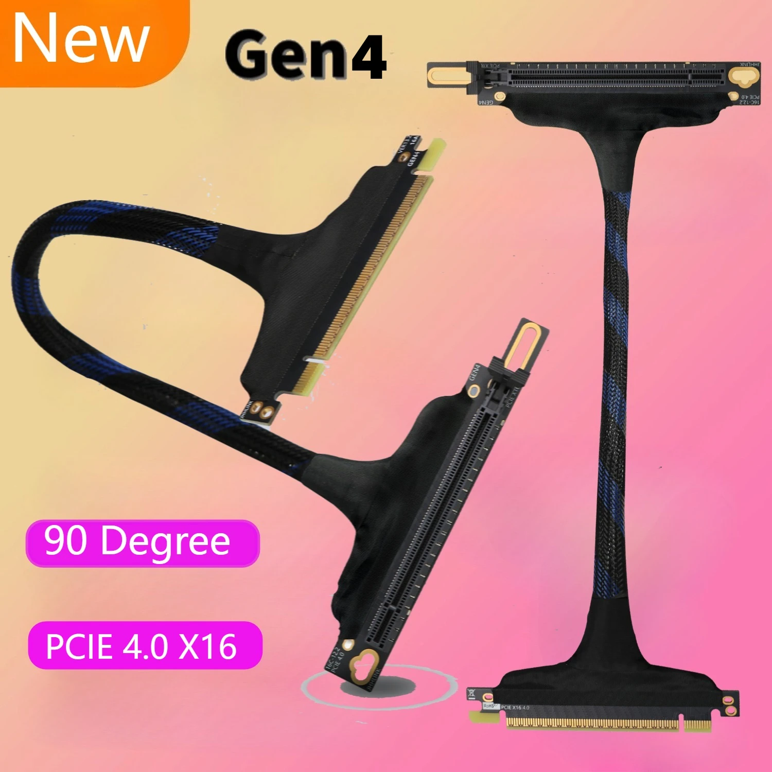 

PCIE 4.0 X16 Server 90° Graphics Card Extender Cable GEN4 for AI Server Braided Mesh Silver-plated Wire GPU Adapter Cable 32GB\S