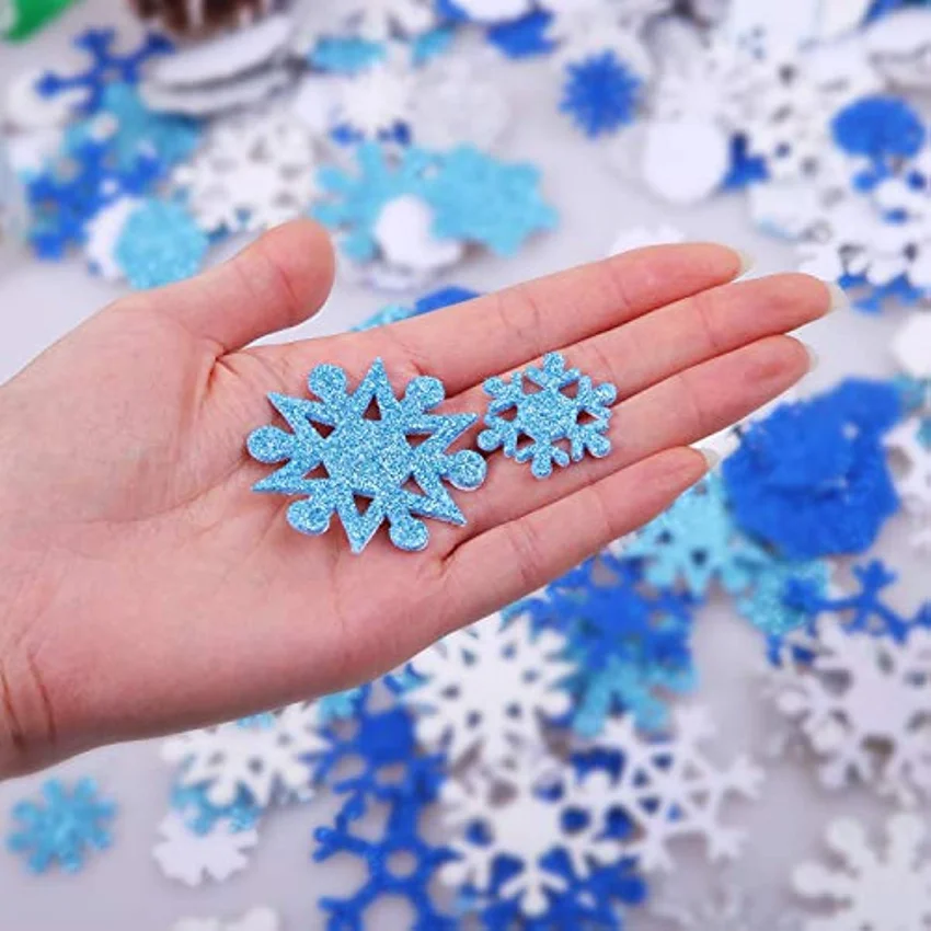 50 Pieces Glitter Snowflakes Foam Stickers Self-Adhesive Winter Snowflake  for Christmas Party and DIY Craft Projects