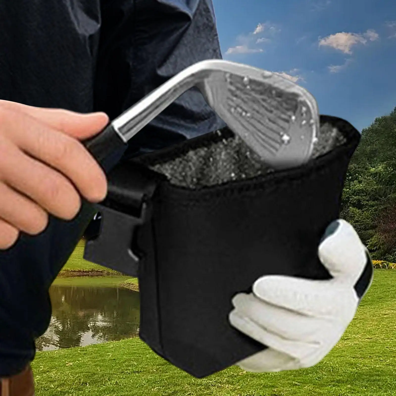 

Golf Club Cleaner Bag with Hook Easy Carry Durable Velvet for Golf Club Cleanup and Ball Washing