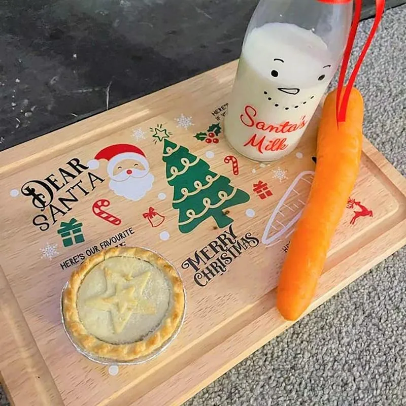 Wooden Christmas Cookie Tray Engraved Santa Snack Tray Child Christmas Gift Milk And Cookie Mat Reindeer Christmas Cookie Plate