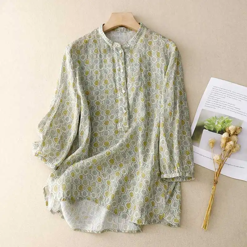 

Blouse Women's Shirts 2025 New Summer Cottot Linen Top Loose Casual Shirt Blusa Elegante Tops Mujer Verano