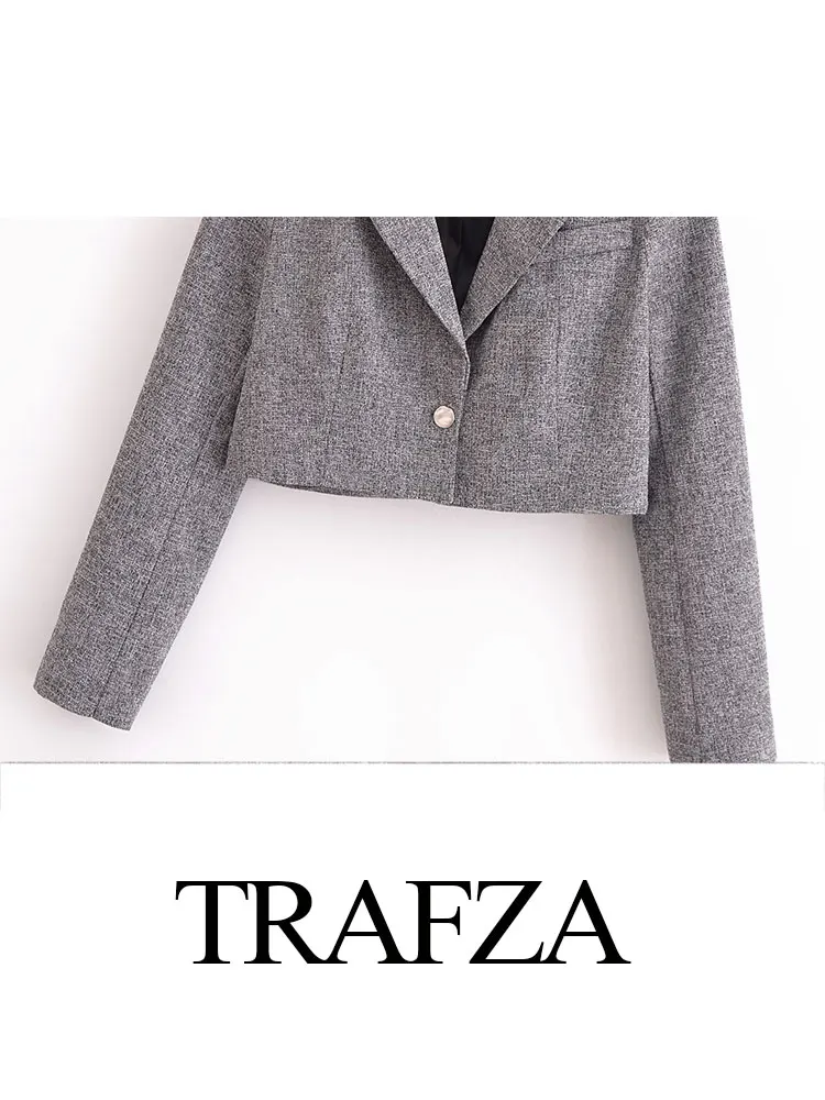 TRAFZA Retro Lapel Single Button Elegant Women's Long Sleeve Slim Blazer Women's Commuting Short Knitted Blazer Streetwear