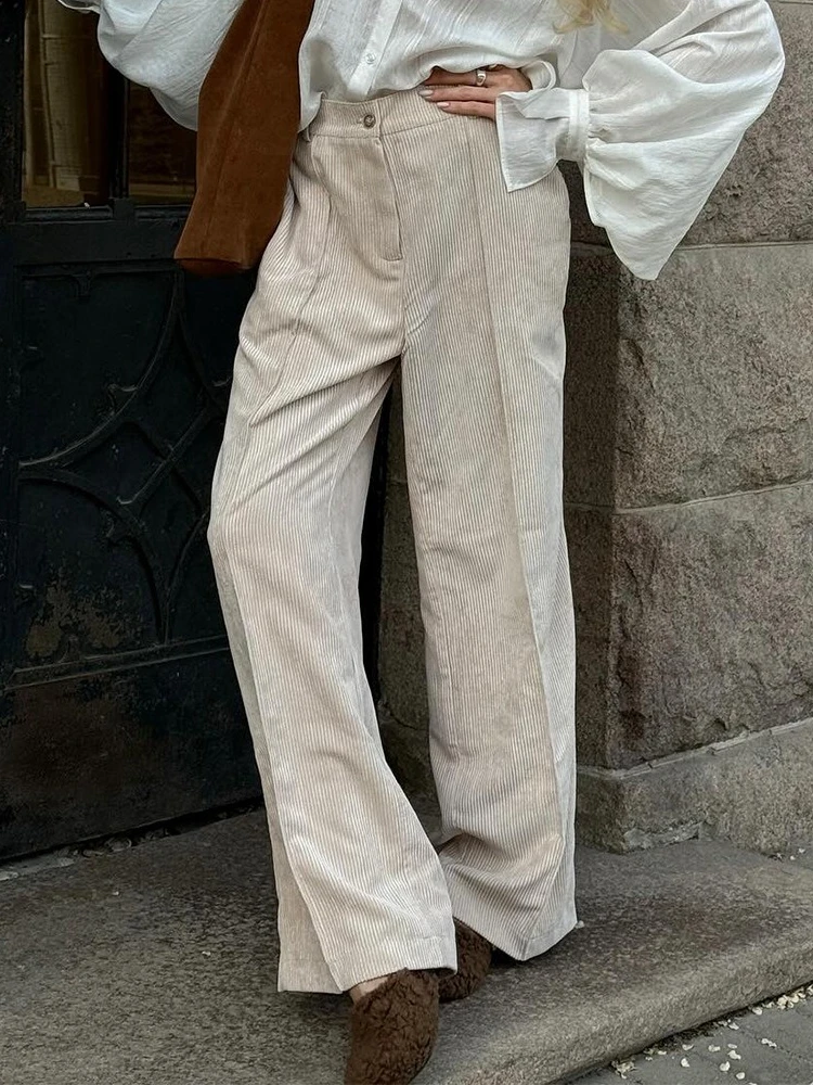 Blubelle القطن المرأة الجديدة الرجعية واسعة الساق السراويل فضفاضة تناسب سروال قصير عالية الخصر العصرية الخريف الشتاء موضة بنطلون