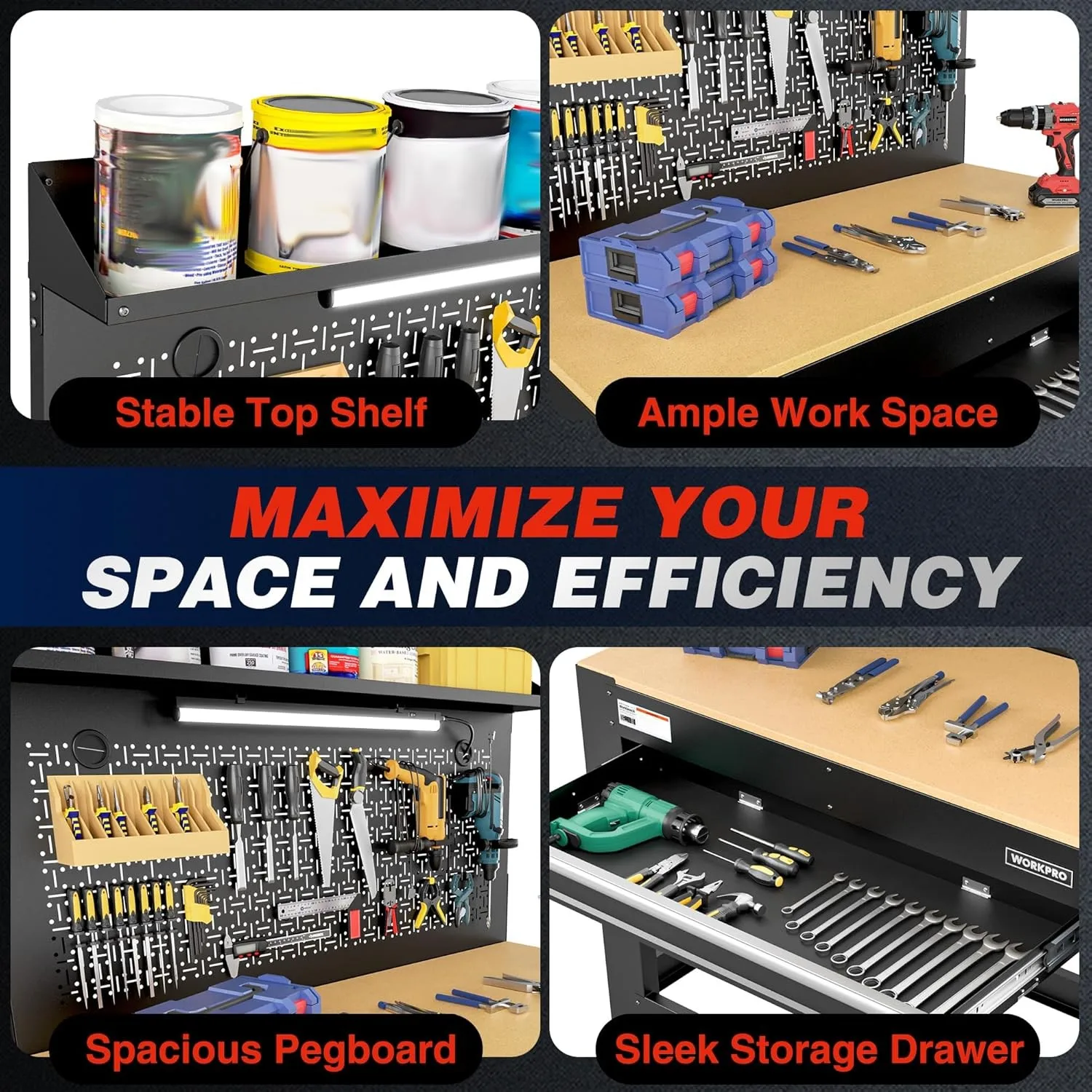 45" Heavy-Duty Workbench with Storage 800 LBS Work Bench For Garage