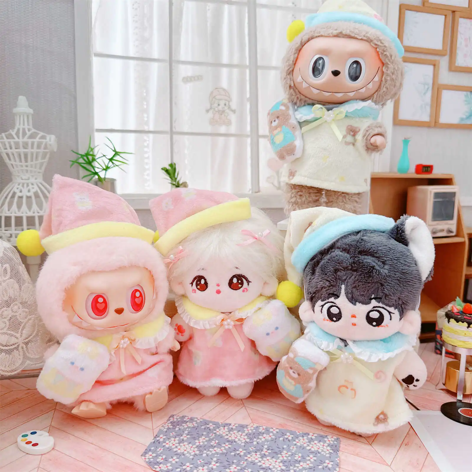 

10cm Cute Idol Doll Clothes for 3Pc Pajamas Suit Kawaii Dress Up Plush Doll Changing Clothes Game for Girls Fans Collection Gift