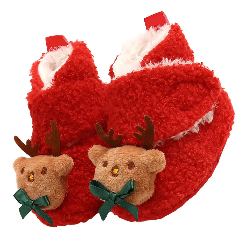 1Pair Creative Cartoon Christmas Baby Shoes Comfortable Soft Material Nonslip Bottom Warm Cozy Toddler Boots Size 22 Red
