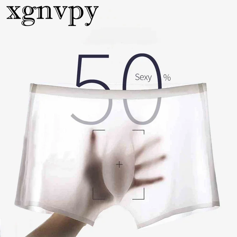 xgnvpy Men's Ice Silk Seamless Underwear Ultra Thin Breathable Boxer Shorts Summer Male Underpants Sexy Transparent Boxers