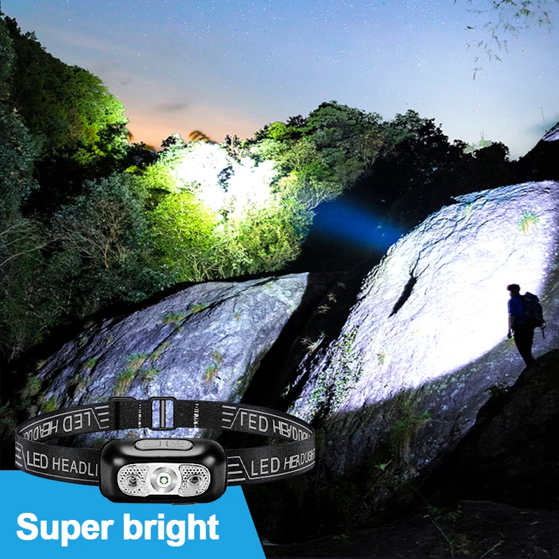 Mini Powerful Sensor Headlamp Rechargeable Head Flashlight for Fishing Camping COB Head Light Torch Headlights Front Lantern