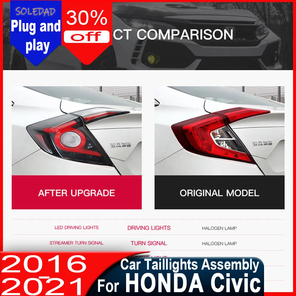

For Honda Civic Taillight 2016 2017 2018 2019 2020 2021 Civic TailLight Rear DRL Fog Brake Turn Signal Reversing Plug and play