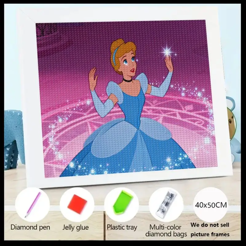 

1PC 40x50CM Cinderella Princess 5D Diamond Painting Full Drill Kit, DIY Sparkling Crystal Rhinestone Embroidery Art Set for Adul