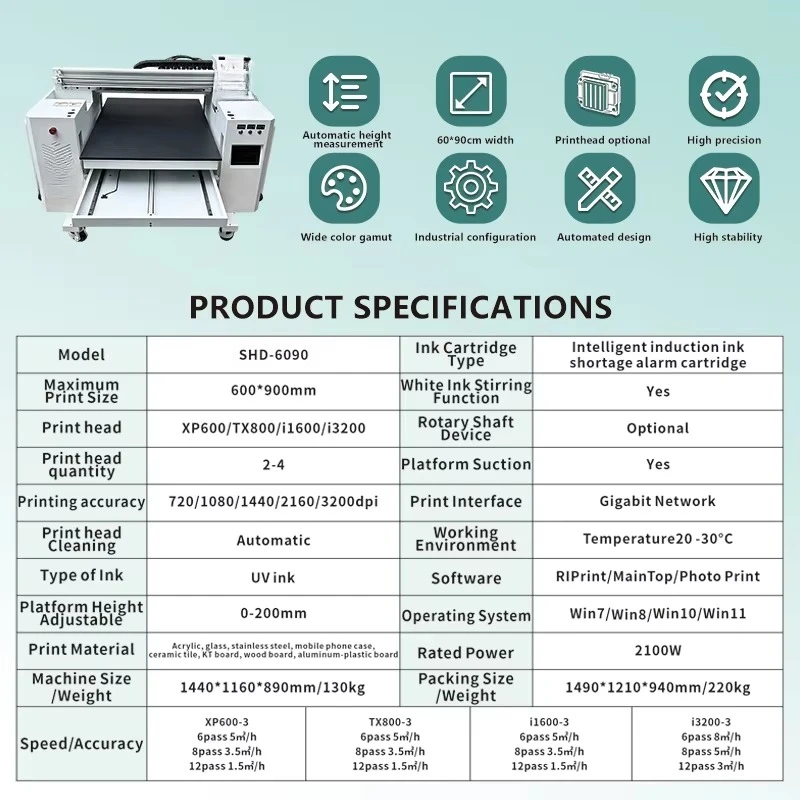 60 * 90Cm small size UV flatbed printer Intelligent ink shortage alarm White ink cycle Industrial UV printing equipment