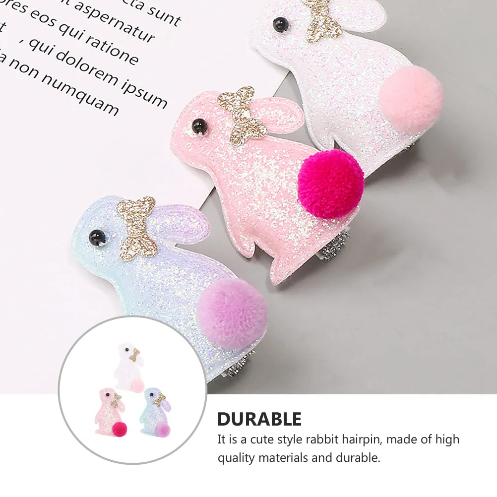 

3Pcs Glitter Rabbit Hair Clips 3D Design Elegant Hairpin for Children Party Wedding Daily Wear Girl Barrette Fashion Hair