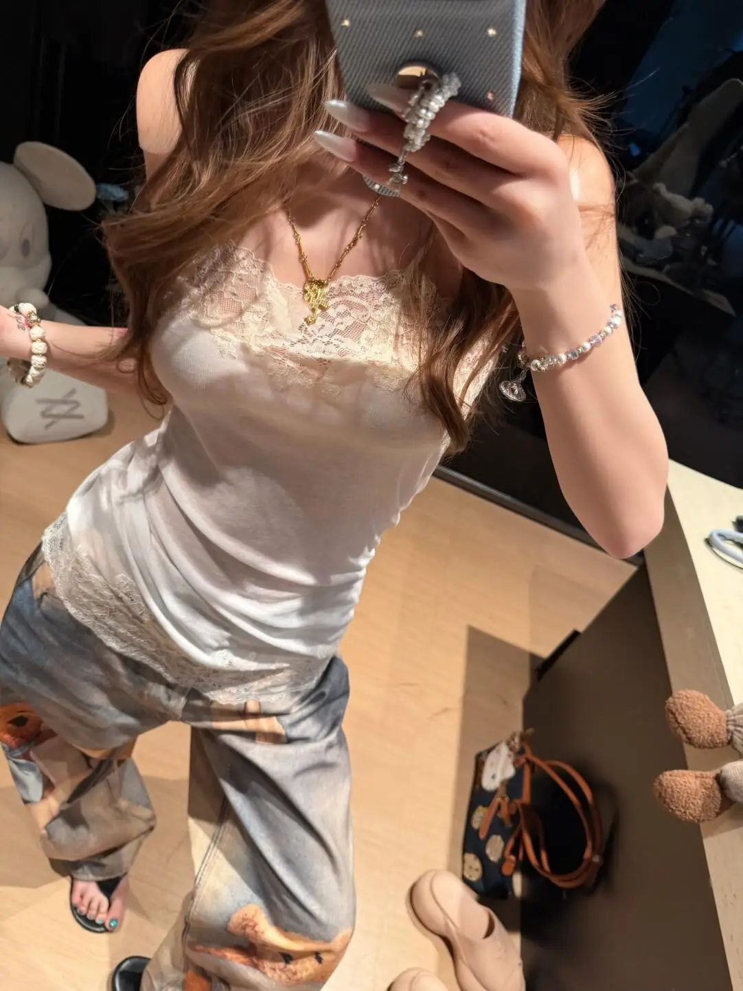 Muse Sweetheart Thin Sensual Lace Splice Sexy Spicy Women's Strap Vest Perforated Feel Self-Kept Style Summer Outerwear