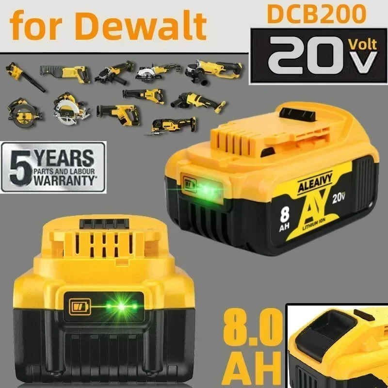 Batería de iones de litio de repuesto para DeWalt, 18V, 20 voltios, MAX, 6,0 Ah, 8,0 Ah, DCB200, DCB205, DCB201, DCB203