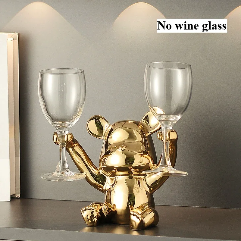 Ceramic Bear Wine Holder Decorative Animal Wine Rack Statue Liquor Bottle Storage for Home Bar Cute