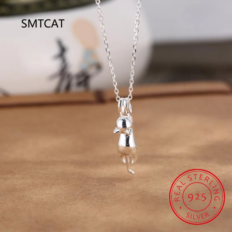 925 Sterling Silver Stretched Cat Necklace for Women 18inches Rolo Chain Animals Chic Jewelry Gift for Cat Person SC36