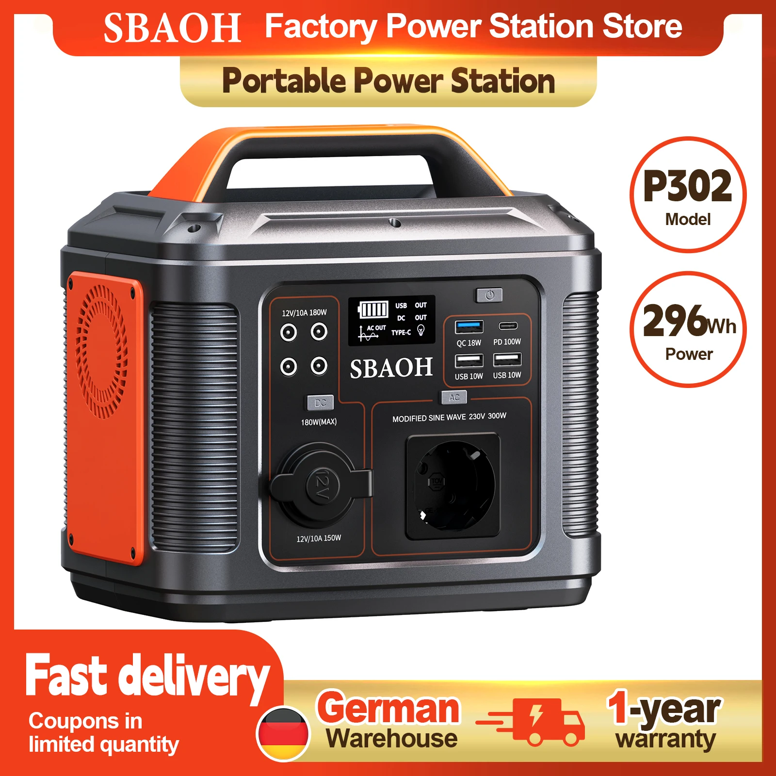 Tragbares Power Station 300W,296Wh Generator LED Taschenlampe,Mobile stromgenerator für Reise/Camping/Outdoor