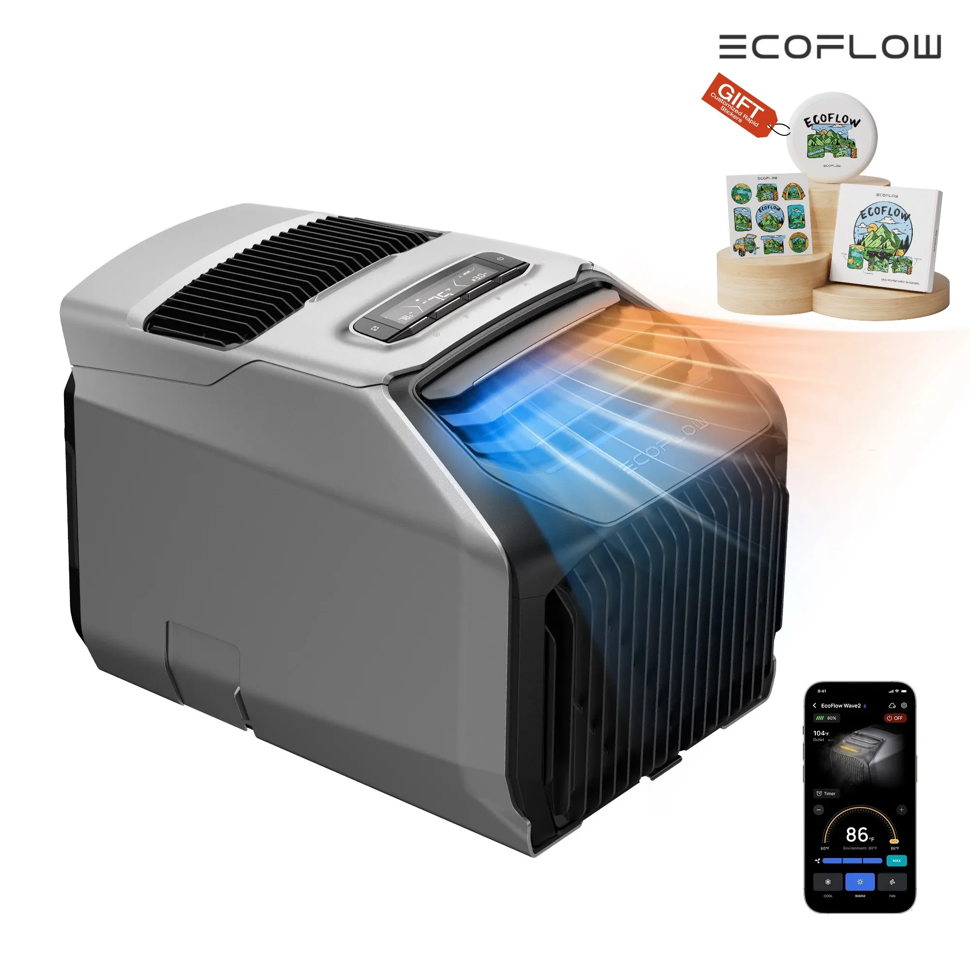 ECOFLOW WAVE 2 Portable Air Conditioner with Add-on Battery, Air Conditioning Unit with Heat, Portable AC for Outdoor Tent Camp