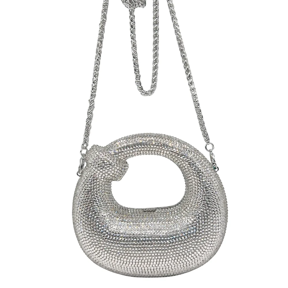 Luxury 3D Rose Crystal Clutch Bag Women Full Rhinestone Evening Handbag with Metal Hard Case And Shoulder Chain for Wedding Part - view 5