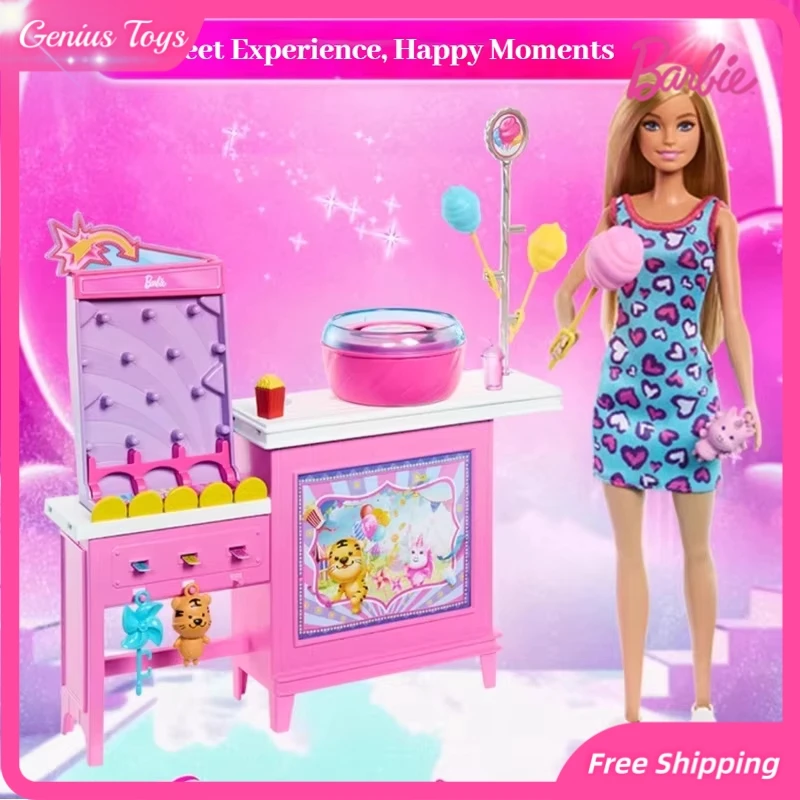 

Barbie Doll Cotton Candy Creative Workshop Set Girl Dress Up Professional Experience Rich Accessories Interactive Toy Kids Gifts