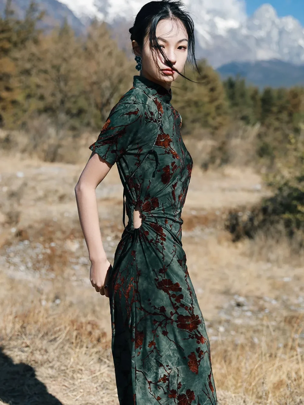 

Cheongsam, новое бархатное платье Ци Пао в китайском стиле, улучшенное бархатное платье Chirpaur, женская стройная юбка с талией и принтом тай-дай, Craft Qipao