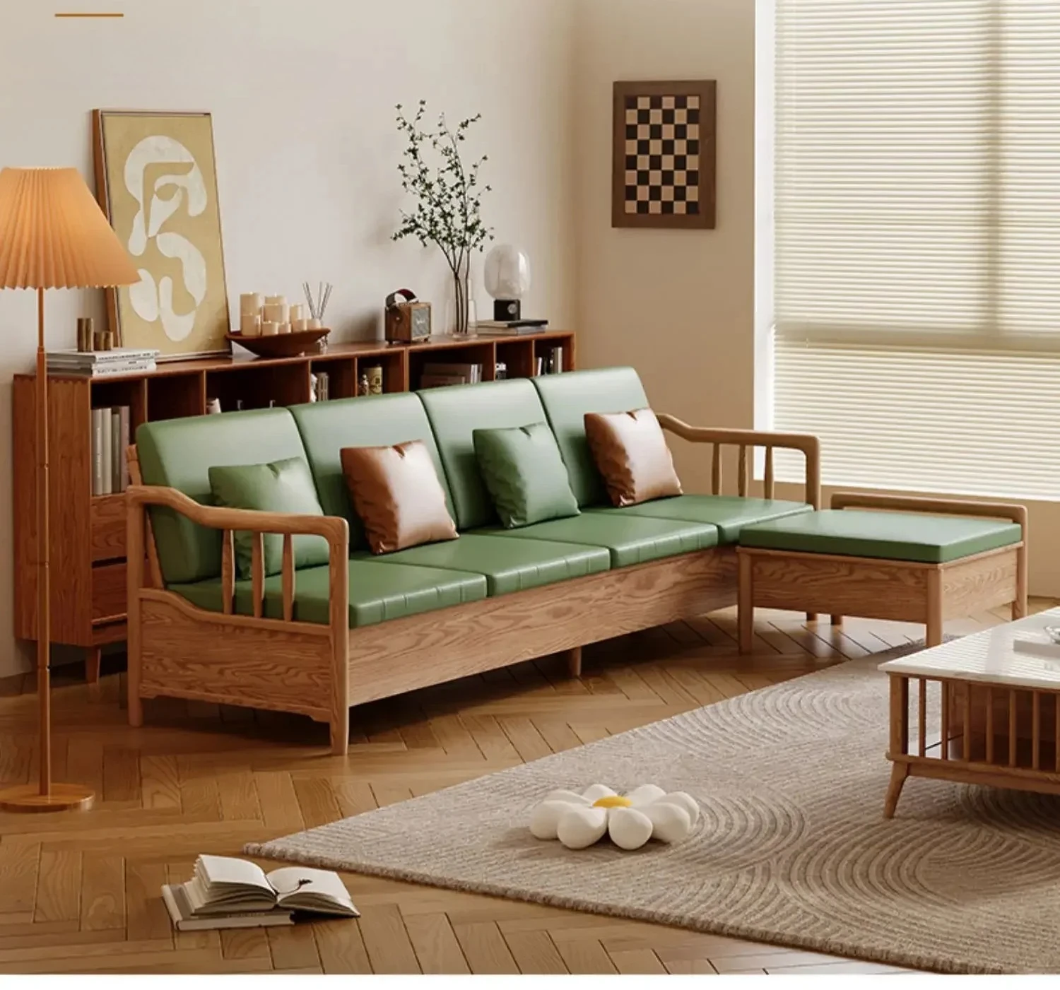 

Solid wood sofa winter and summer dual-purpose retro style small apartment living room ash wood