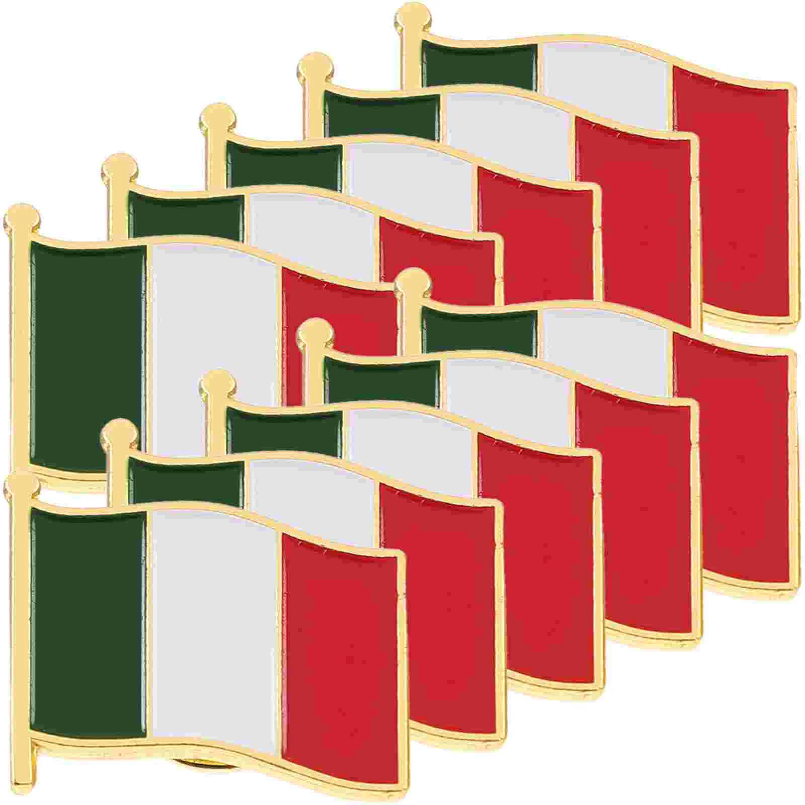 10 Pcs Clothing Brooch Hat Pin Butterfly Buckle Italian Flag Stoving Varnish Personalized Man Banner Flags