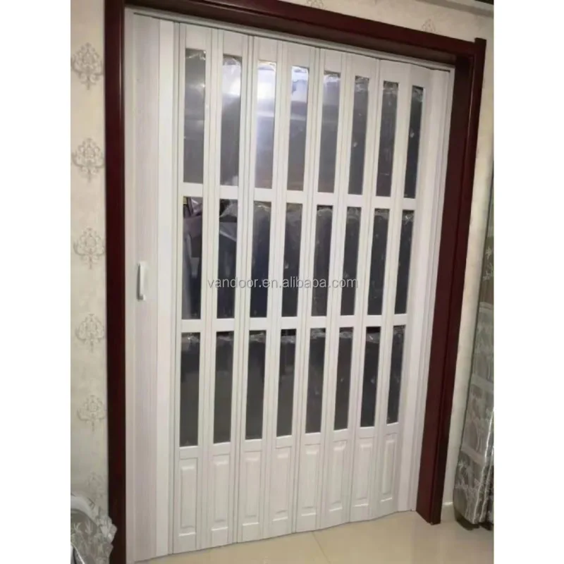 Commercial UPVC folding door, double folding PVC patio door, indoor and outdoor modern sound insulation door