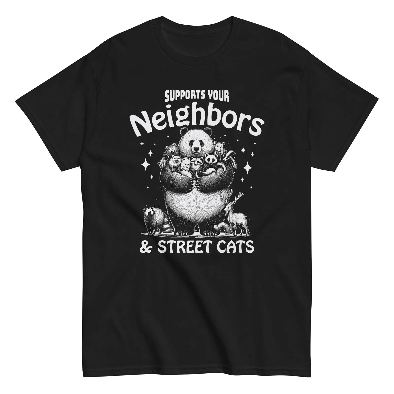 Raccoon Bear Possum Funny Meme Cotton T-Shirt Support Neighbors Street Cats Tee