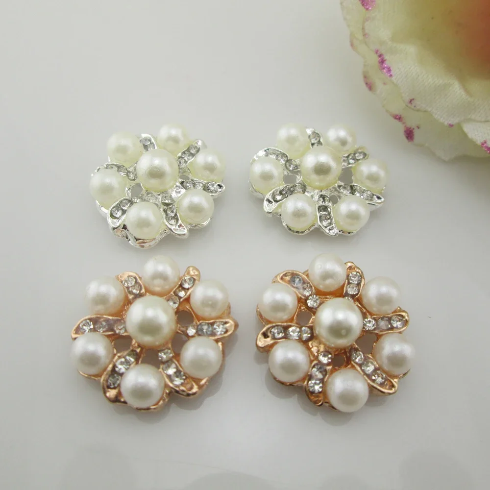 (BT320 20mm)5pcs Alloy Ivory Pearl Rhinestone Embellishment Flatback Baby Hair Buttons